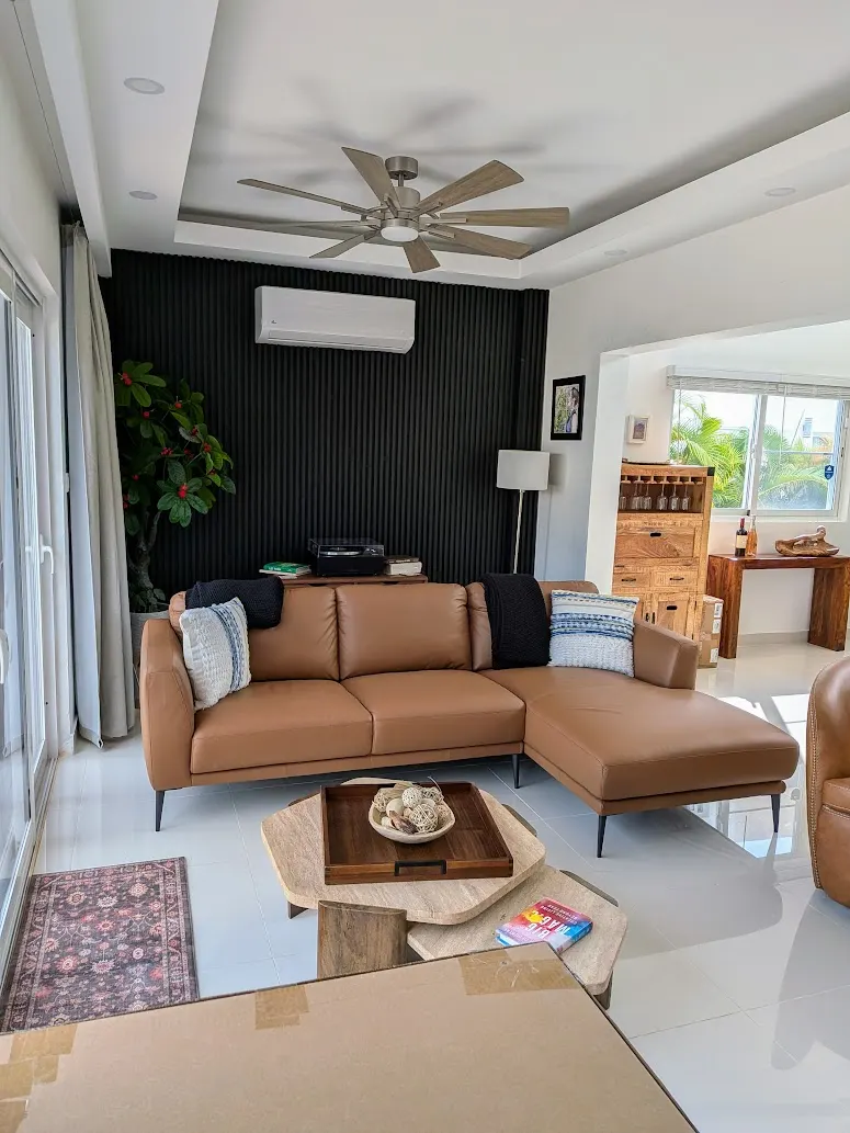 The living room and its large smart TV