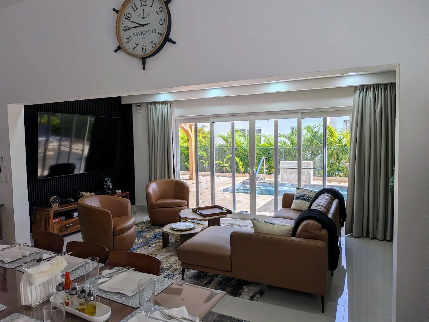 The living area opening onto the dining space
